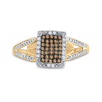 Load image into Gallery viewer, 10kt Yellow Gold Womens Round Brown Diamond Cluster Ring 1/6 Cttw
