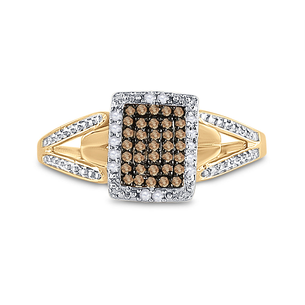 10kt Yellow Gold Womens Round Brown Diamond Cluster Ring 1/6 Cttw