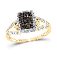 Load image into Gallery viewer, 10kt Yellow Gold Womens Round Brown Diamond Cluster Ring 1/6 Cttw
