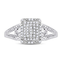 Load image into Gallery viewer, 10kt White Gold Womens Round Diamond Cluster Split-shank Ring 1/5 Cttw
