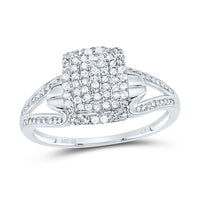 Load image into Gallery viewer, 10kt White Gold Womens Round Diamond Cluster Split-shank Ring 1/5 Cttw
