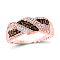 Load image into Gallery viewer, 10kt Rose Gold Womens Round Brown Diamond Band Ring 3/8 Cttw
