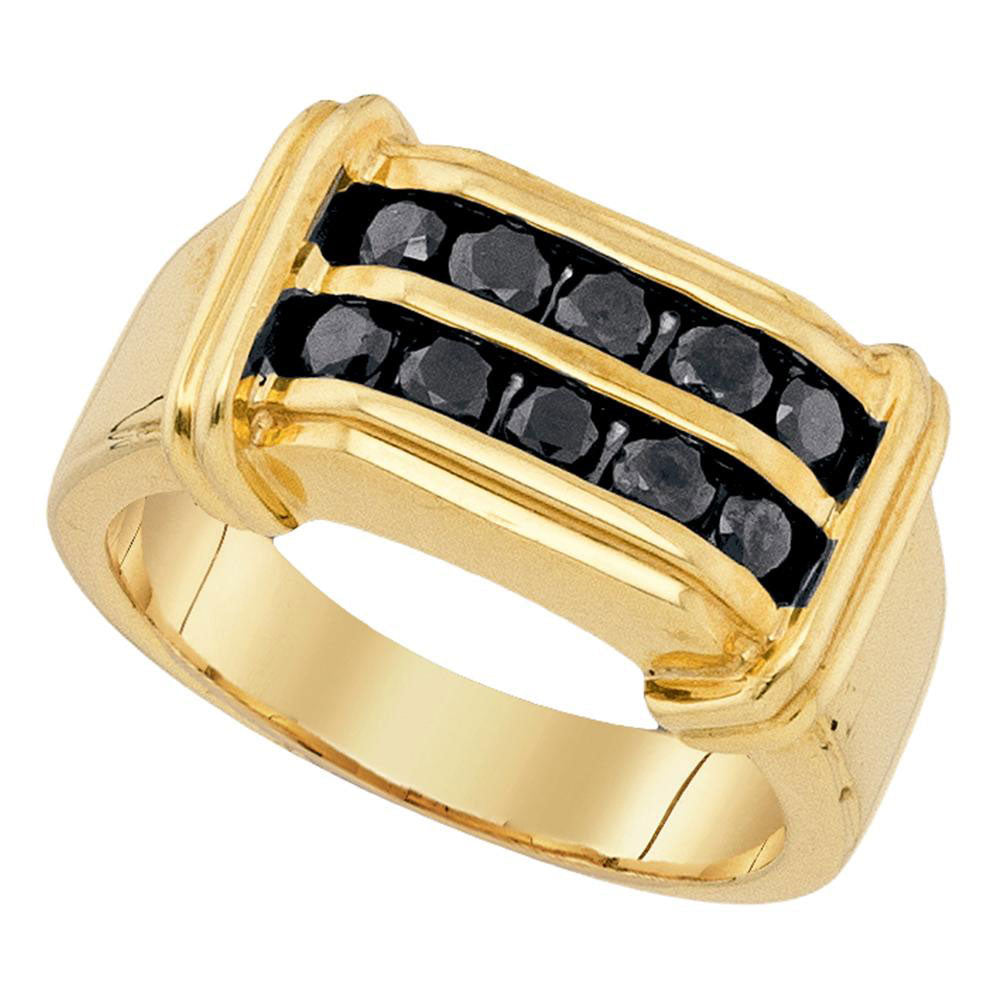 Yellow-Tone Sterling Silver Mens Round Black Color Enhanced Diamond Wedding Band Ring 1.00 Cttw