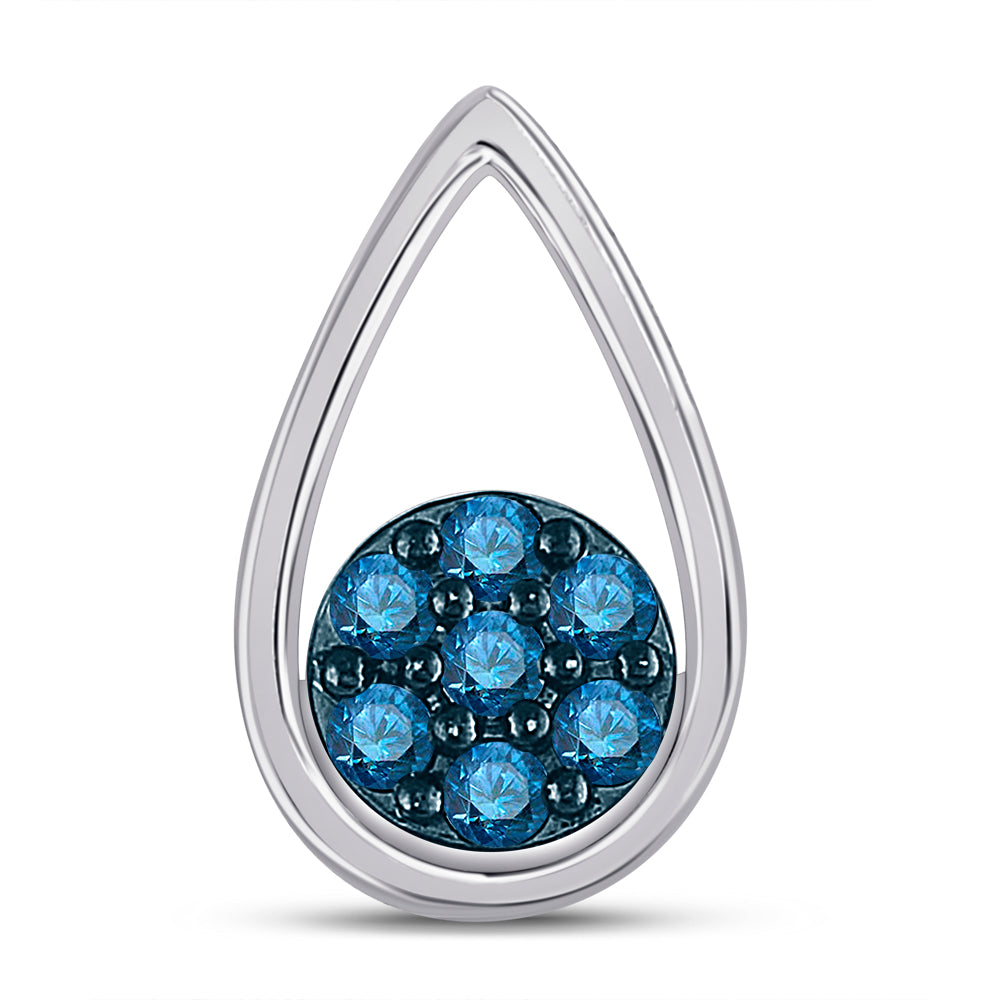 10kt White Gold Womens Round Blue Color Enhanced Diamond Cluster Teardrop Pendant 1/4 Cttw