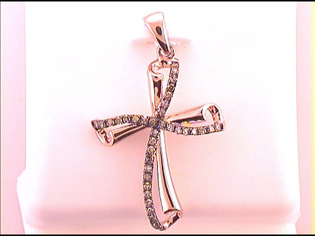 1/4CTW-DIA COGNAC NATURAL BROWN CROSS PENDANT