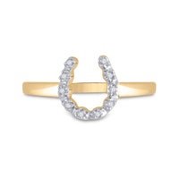 Load image into Gallery viewer, 14k Yellow Gold Diamond-accent Womens Small Horse shoe Lucky Ring 1/20 Cttw
