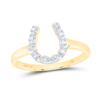 Load image into Gallery viewer, 14k Yellow Gold Diamond-accent Womens Small Horse shoe Lucky Ring 1/20 Cttw
