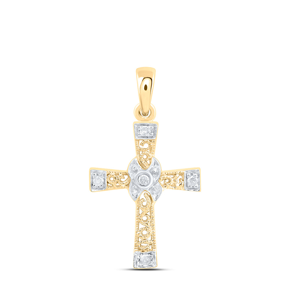 10kt Yellow Gold Womens Round Diamond Bounded Cross Pendant 1/20 Cttw