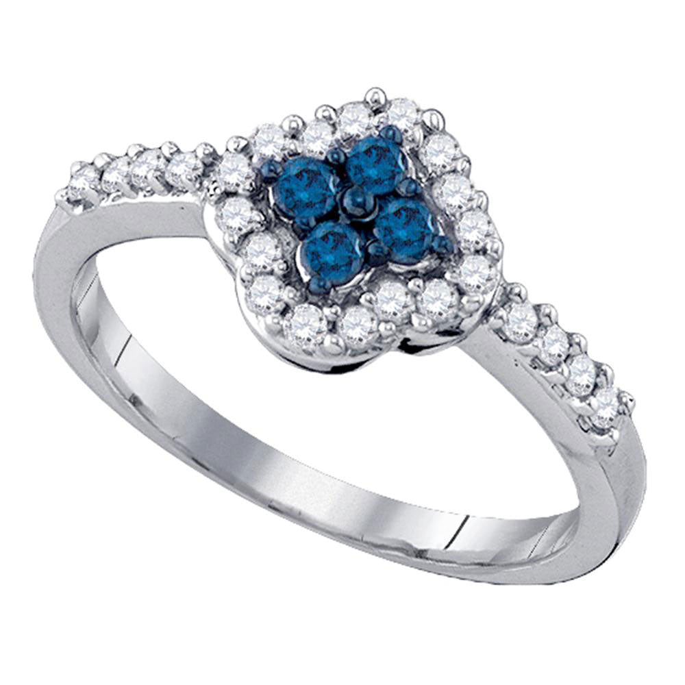 10kt White Gold Womens Round Blue Color Enhanced Diamond Cluster Ring 3/8 Cttw