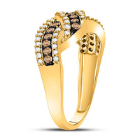 Load image into Gallery viewer, 10kt Yellow Gold Womens Round Brown Diamond Crossover Band Ring 3/4 Cttw

