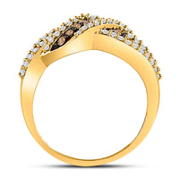 Load image into Gallery viewer, 10kt Yellow Gold Womens Round Brown Diamond Crossover Band Ring 3/4 Cttw
