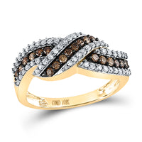 Load image into Gallery viewer, 10kt Yellow Gold Womens Round Brown Diamond Crossover Band Ring 3/4 Cttw
