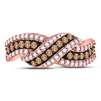Load image into Gallery viewer, 10kt Rose Gold Womens Round Brown Diamond Crossover Band Ring 3/4 Cttw
