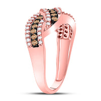 Load image into Gallery viewer, 10kt Rose Gold Womens Round Brown Diamond Crossover Band Ring 3/4 Cttw
