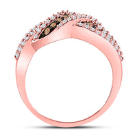 Load image into Gallery viewer, 10kt Rose Gold Womens Round Brown Diamond Crossover Band Ring 3/4 Cttw
