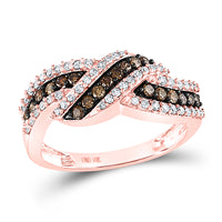 Load image into Gallery viewer, 10kt Rose Gold Womens Round Brown Diamond Crossover Band Ring 3/4 Cttw
