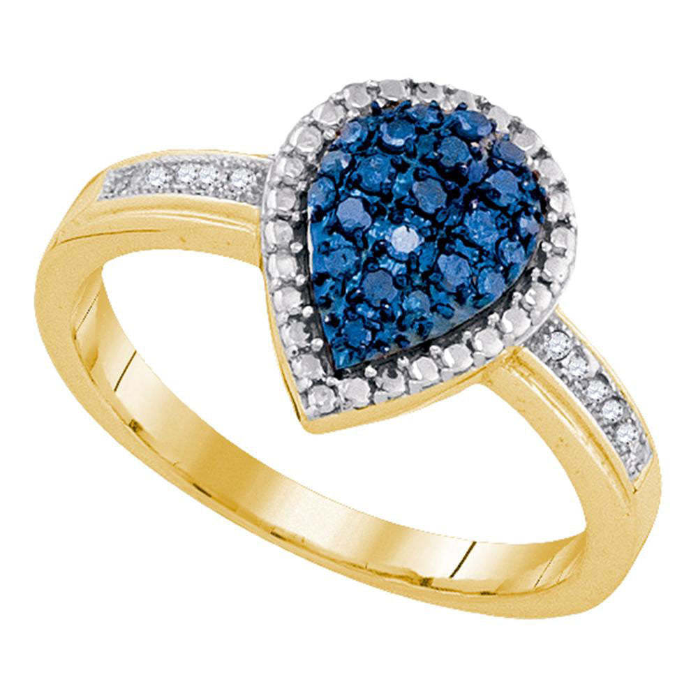 10kt Yellow Gold Womens Color Enhanced Blue Diamond Teardrop Ring 1/5 Cttw