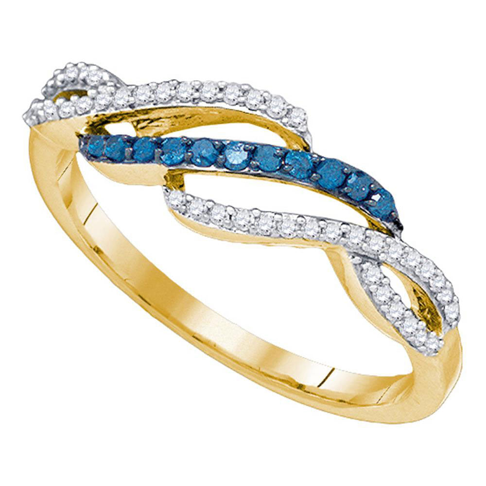10kt Yellow Gold Womens Round Blue Color Enhanced Diamond Woven Band Ring 1/4 Cttw