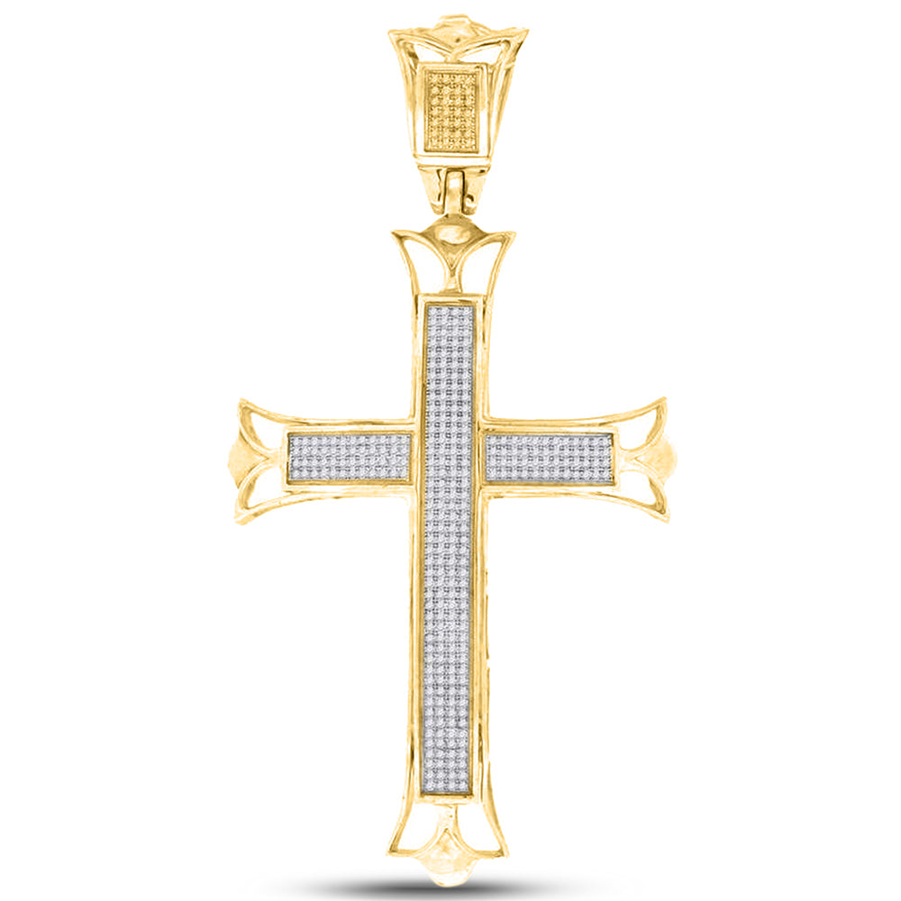 10kt Yellow Gold Mens Round Diamond Cross Religious Charm Pendant 1.00 Cttw