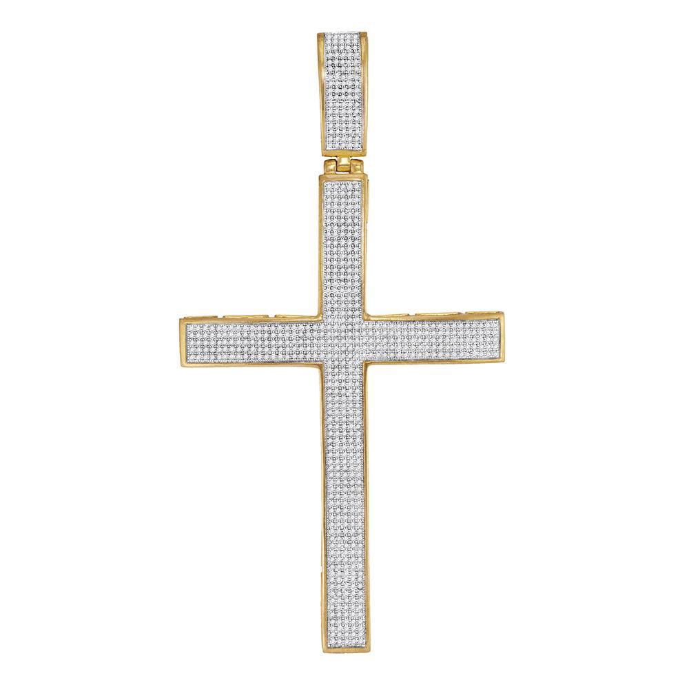 10kt Yellow Gold Mens Round Diamond Roman Cross Charm Pendant 1-7/8 Cttw