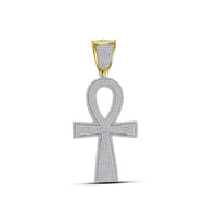 Load image into Gallery viewer, 10kt Yellow Gold Mens Round Diamond Ankh Cross Charm Pendant 1-1/2 Cttw
