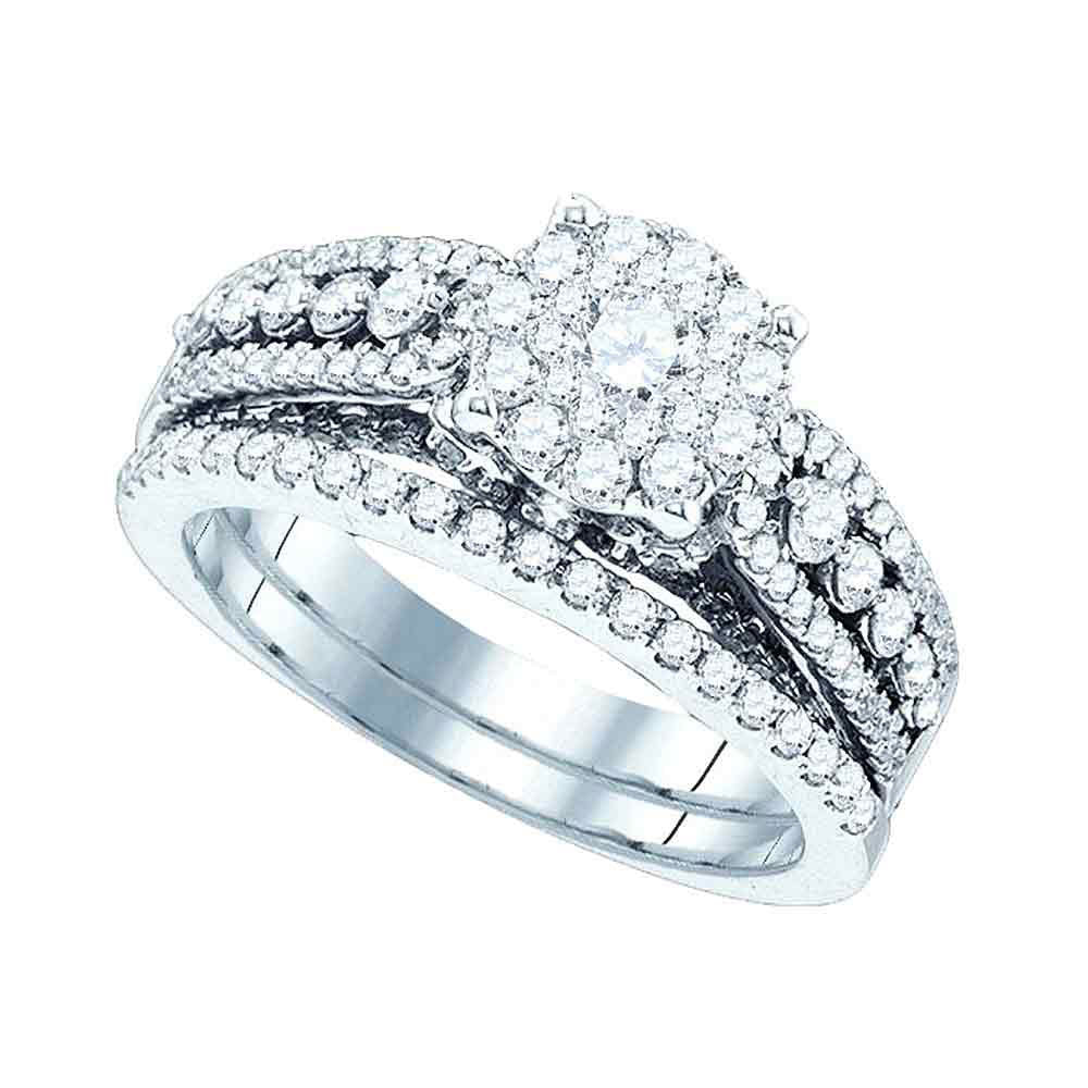 14kt White Gold Womens Round Diamond Bridal Wedding Engagement Ring Band Set 1-1/3 Cttw