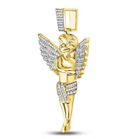 Load image into Gallery viewer, 10kt Yellow Gold Mens Round Diamond Angel Charm Pendant 3/8 Cttw
