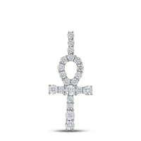 Load image into Gallery viewer, 10kt Yellow Gold Mens Round Diamond Ankh Cross Charm Pendant 1/5 Cttw

