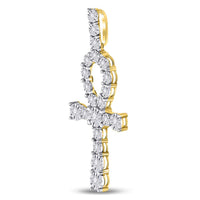 Load image into Gallery viewer, 10kt Yellow Gold Mens Round Diamond Ankh Cross Charm Pendant 1/5 Cttw
