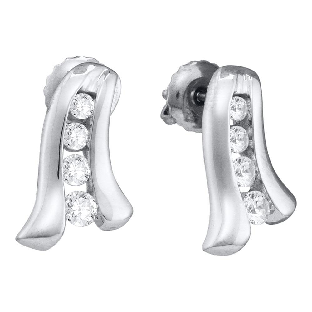 14kt White Gold Womens Round Diamond Journey Stud Earrings 1/3 Cttw