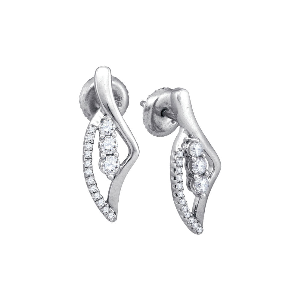 10kt White Gold Womens Round Diamond 3-Stone Vertical Stud Earrings 1/3 Cttw