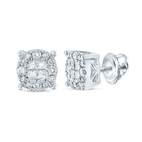 Load image into Gallery viewer, 14kt White Gold Womens Princess Diamond Fashion Cluster Earrings 1/4 Cttw
