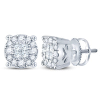 Load image into Gallery viewer, 14kt White Gold Womens Princess Diamond Fashion Cluster Earrings 1/4 Cttw
