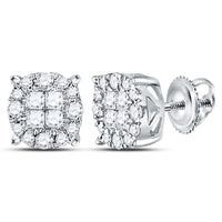 Load image into Gallery viewer, 14kt White Gold Womens Princess Diamond Fashion Cluster Earrings 1/2 Cttw
