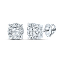Load image into Gallery viewer, 14kt White Gold Womens Princess Diamond Fashion Cluster Earrings 1/2 Cttw
