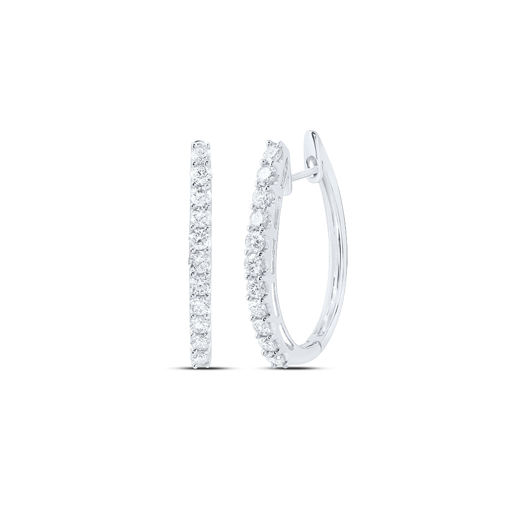 14kt White Gold Womens Round Diamond Single Row Hoop Earrings 1.00 Cttw