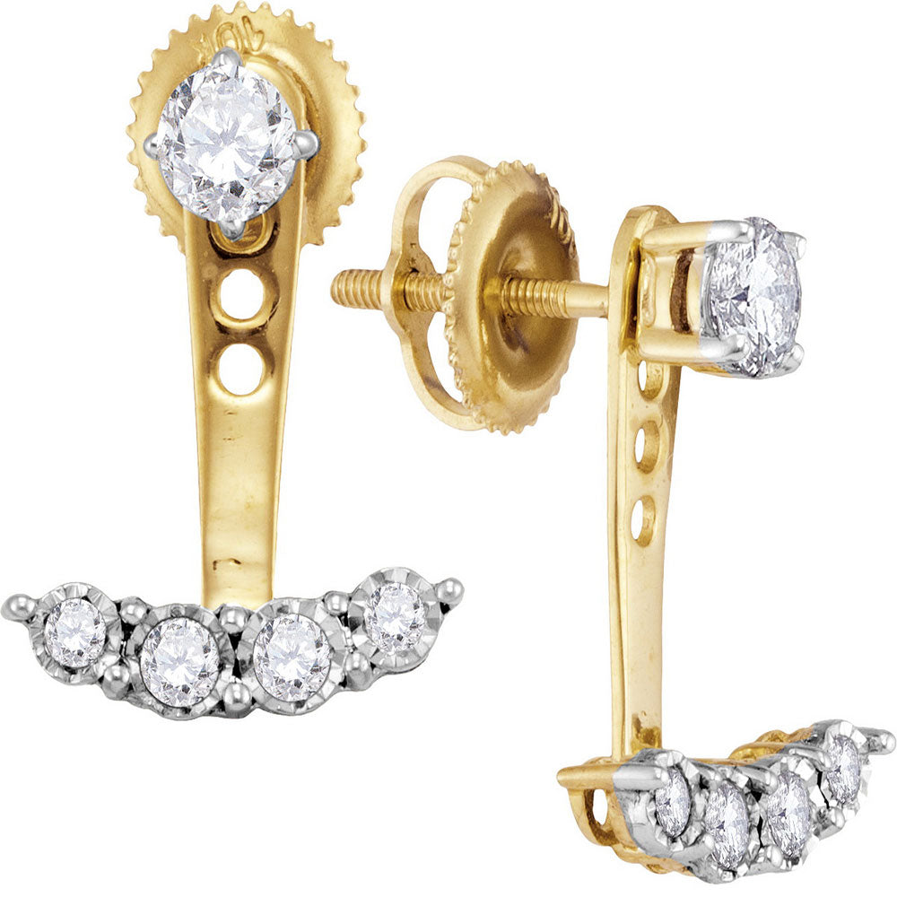 10kt Yellow Gold Womens Round Diamond Under Lobe Swing Bar Earrings 5/8 Cttw