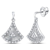 Load image into Gallery viewer, 10kt White Gold Womens Round Diamond Fan Dangle Earrings 1/5 Cttw
