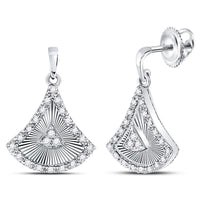 Load image into Gallery viewer, 10kt White Gold Womens Round Diamond Fan Dangle Earrings 1/5 Cttw

