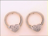 Load image into Gallery viewer, Sterling Silver Womens Round Diamond Circle Heart Earrings 1/12 Cttw
