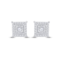 Load image into Gallery viewer, Sterling Silver Womens Round Diamond Solitaire Square Stud Earrings 1/10 Cttw
