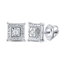 Load image into Gallery viewer, Sterling Silver Womens Round Diamond Solitaire Square Stud Earrings 1/10 Cttw
