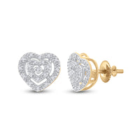 Load image into Gallery viewer, 10kt Yellow Gold Womens Round Diamond Heart Cluster Earrings 1/12 Cttw
