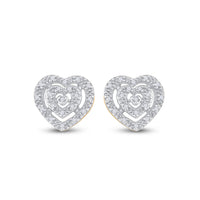 Load image into Gallery viewer, 10kt Yellow Gold Womens Round Diamond Heart Cluster Earrings 1/12 Cttw
