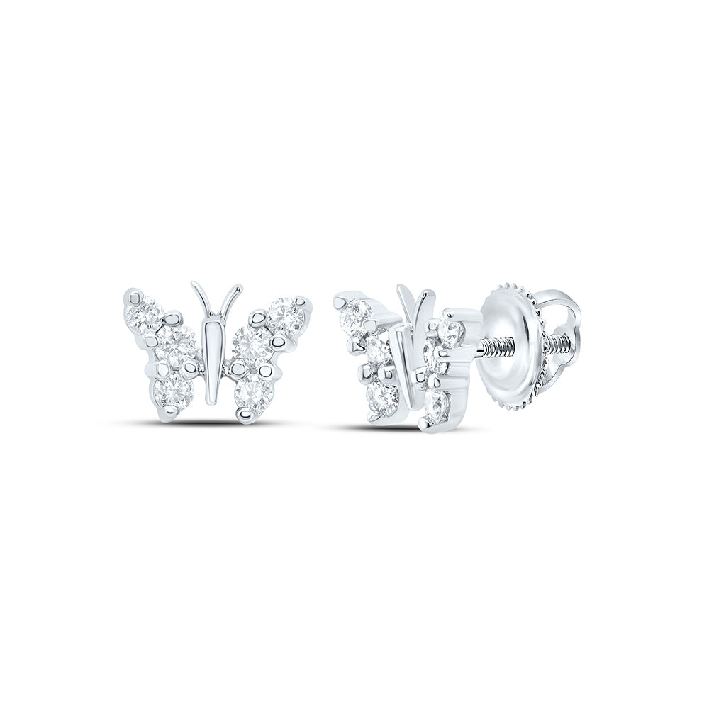 10kt White Gold Womens Round Diamond Butterfly Stud Earrings 1/5 Cttw