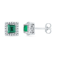 Load image into Gallery viewer, 10kt White Gold Womens Princess Lab-Created Emerald Solitaire Diamond Stud Earrings 1/8 Cttw
