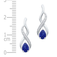 Load image into Gallery viewer, 10kt Yellow Gold Womens Pear Lab-Created Blue Sapphire Diamond Earrings 1.00 Cttw

