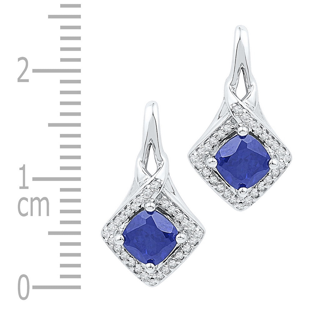 10kt White Gold Womens Round Lab-Created Blue Sapphire Stud Earrings 2.00 Cttw
