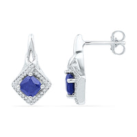 Load image into Gallery viewer, 10kt White Gold Womens Round Lab-Created Blue Sapphire Stud Earrings 2.00 Cttw
