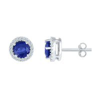 Load image into Gallery viewer, 10kt White Gold Womens Round Lab-Created Blue Sapphire Diamond Stud Earrings 1-1/2 Cttw
